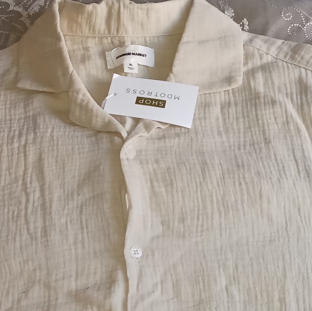 Mdotross Linen Cream Textured Casual Button Down Shirt, Size XL New With Tags